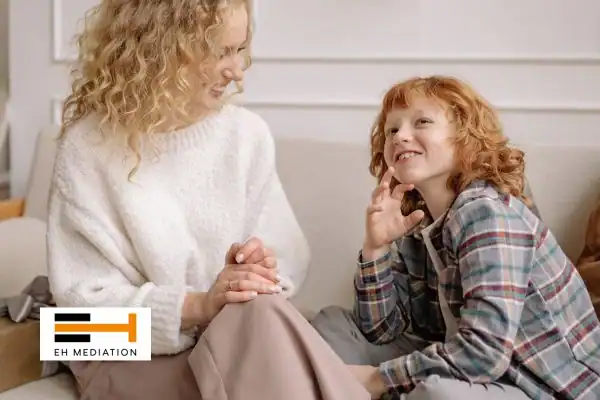 Happy mother and child after sorting child arrangements mediation Chorley